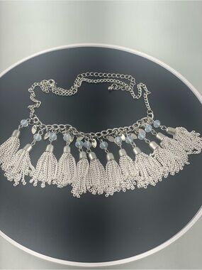Silver Tassel Fringe Necklace - Women Jewelry